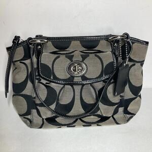 Coach Leah Signature C Jacquard Print Tote Bag Canvas Black/Gray Small